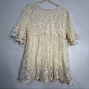 ANDTHEWHY Lovely Ivory Lace Boho Mini Dress. Fully lined. Sz L. NWT.